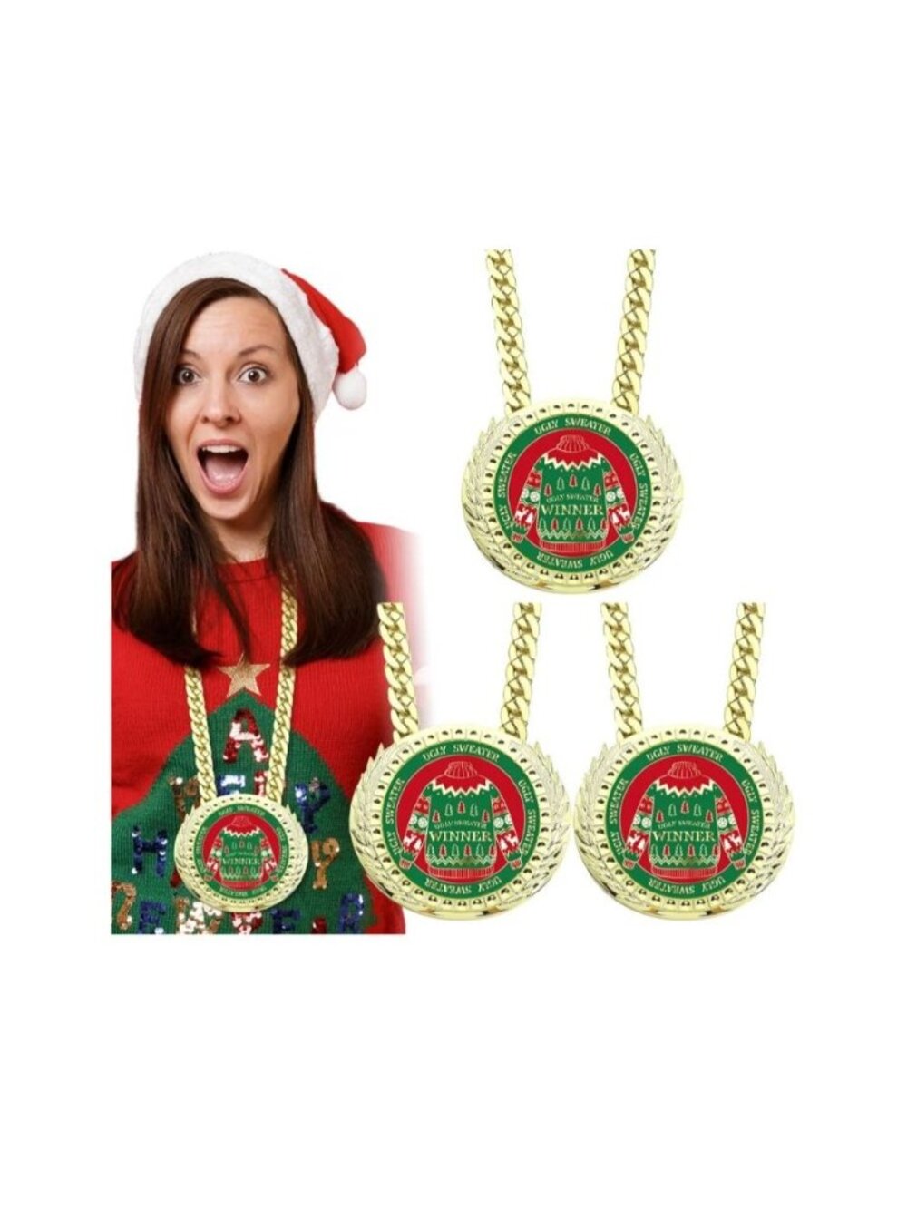 Ugly Sweater Awards Christmas Contest Medals Xmas Party Decor Fun Gift Set